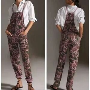 Anthropologie Pilcro The Painters Overall Purple Floral Straight Leg Tapered 28